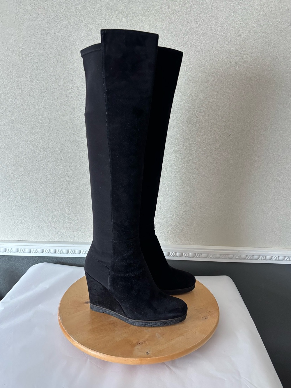 Stuart Weitzman Black Over-the-Knee Wedge Boots Size 8